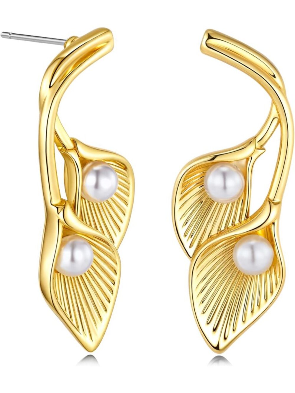 Handmade 18K Gold Plated Two Tone Dangle Earrings - Boho Floral Drop Jewelry